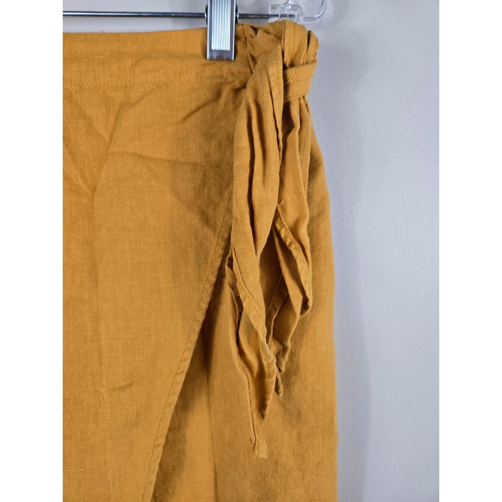 Zara Mustard Yellow Linen Blend Wrap Mini Skirt with Side Tie Size S - Picture 2 of 8